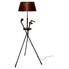 Mid Century Modern Vintage Golf Club Leather Brass Floor Lamp Jacques Adnet 1940
