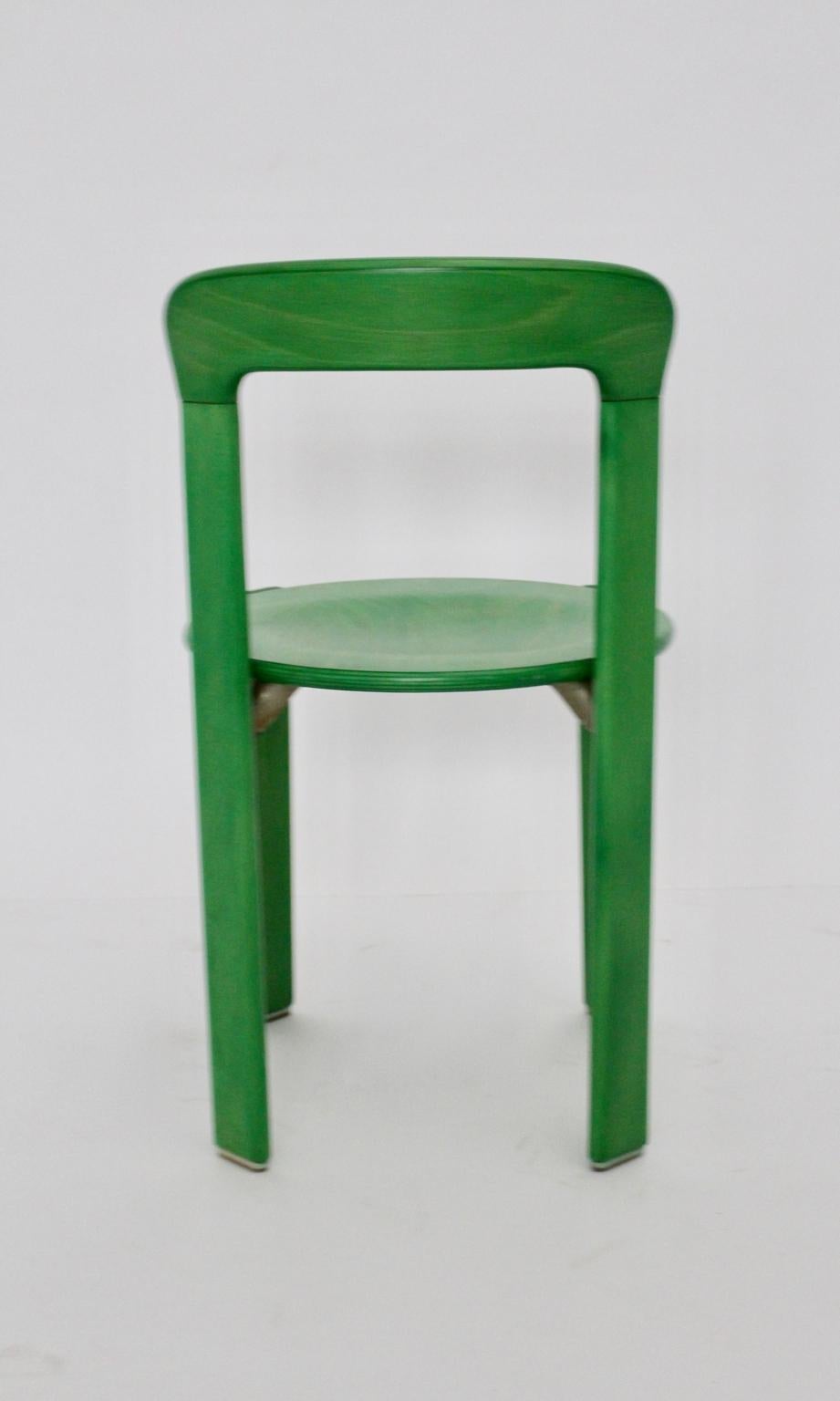 Mid-Century Modern Vintage Green Beech Dining Chairs Bruno Rey 1970s Set of Six 2