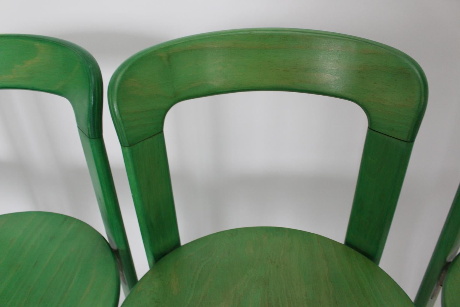 Mid-Century Modern Vintage Green Beech Dining Chairs Bruno Rey 1970s Set of Six 5