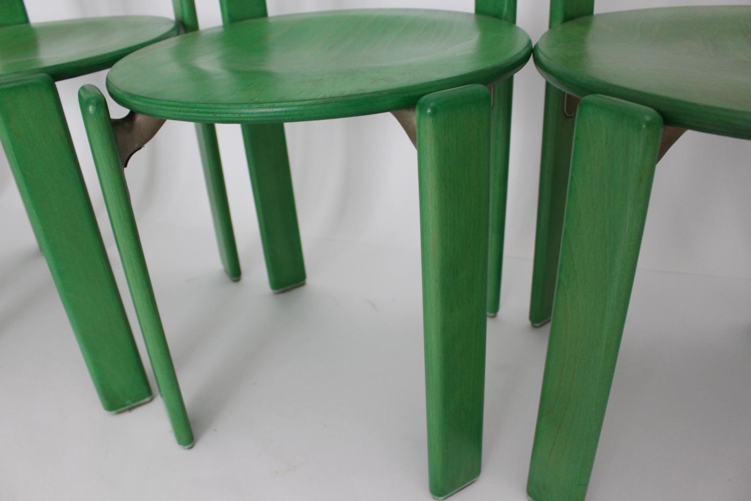 Ensemble de six chaises de salle à manger vintage en hêtre vert Bruno Rey, style mi-siècle moderne, années 1970 7