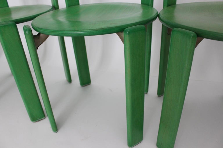 Mid-Century Modern Vintage Green Beech Dining Chairs Bruno Rey 1970s Set of Six 9