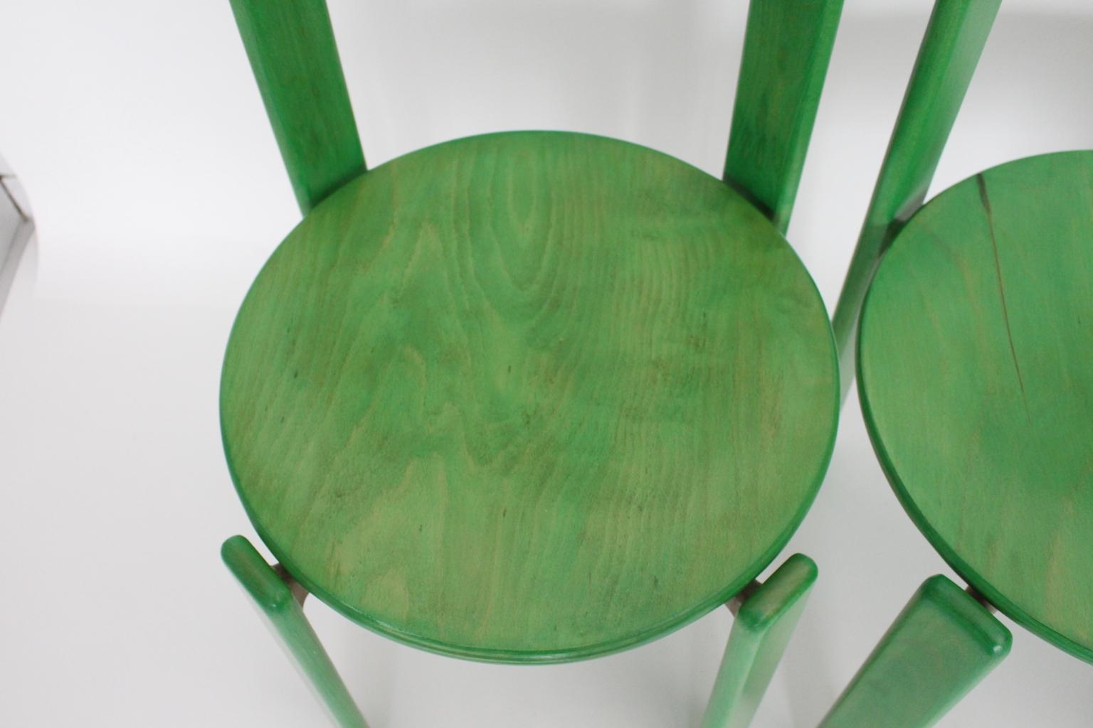 Mid-Century Modern Vintage Green Beech Dining Chairs Bruno Rey 1970s Set of Six 7