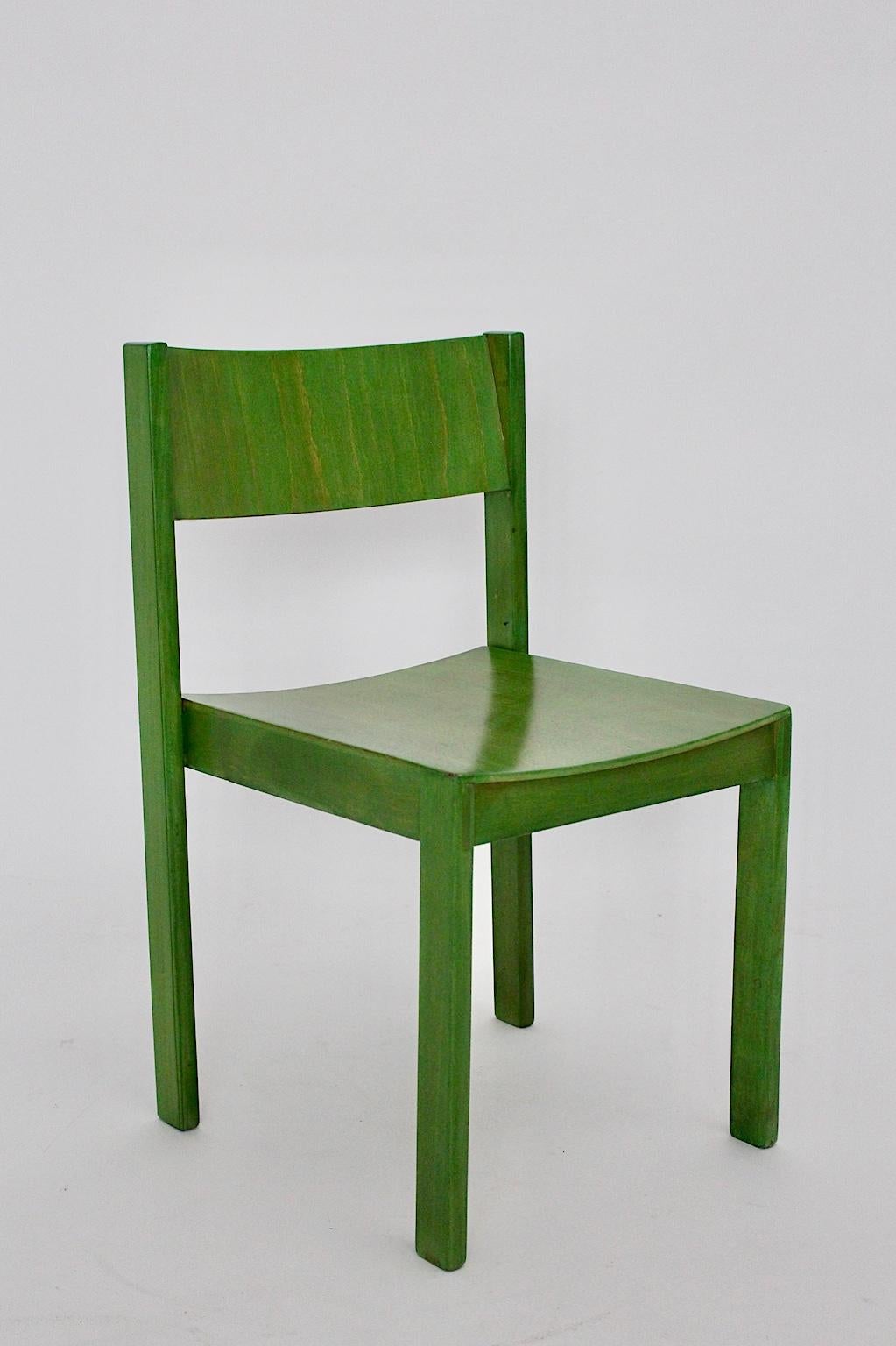 Mid-Century Modern Four Vintage Green Beech Dining Chairs, circa 1956, Austria For Sale 2
