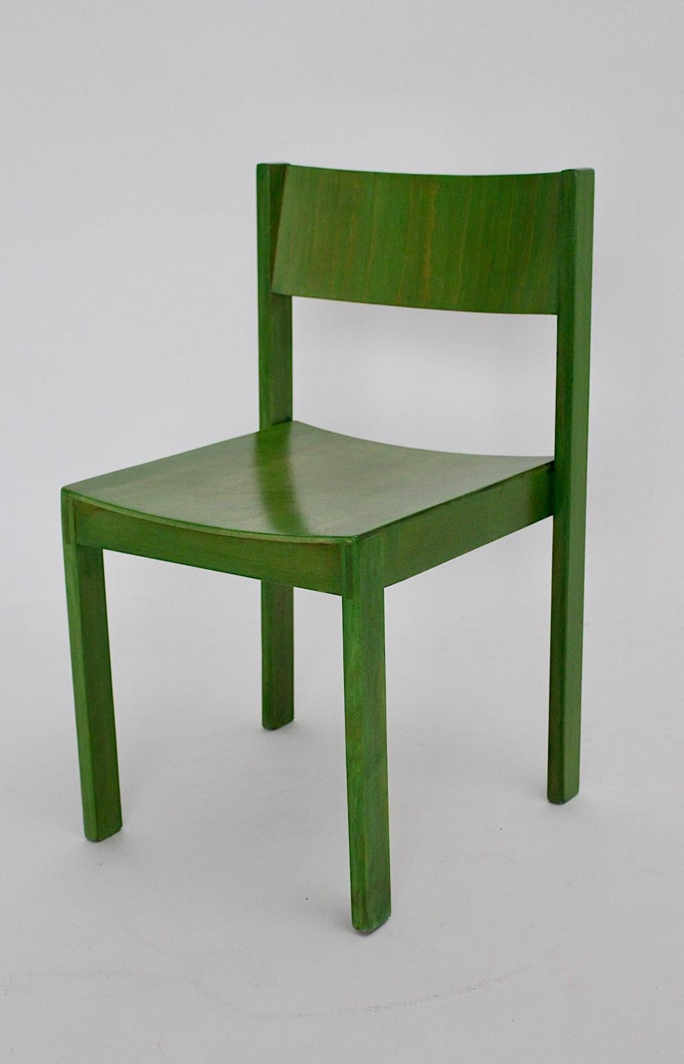 Mid-Century Modern Four Vintage Green Beech Dining Chairs, circa 1956, Austria For Sale 3
