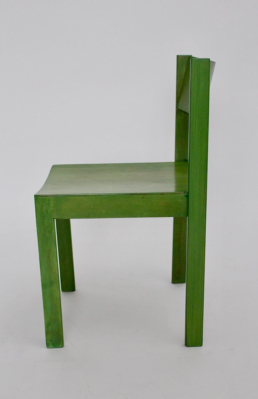 Mid-Century Modern Four Vintage Green Beech Dining Chairs, circa 1956, Austria For Sale 4