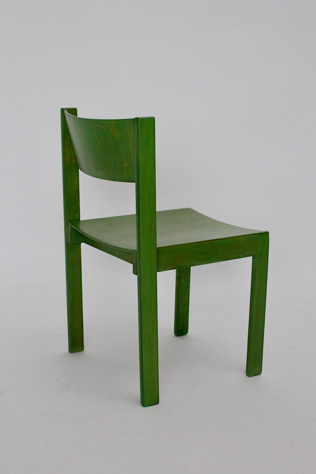 Mid-Century Modern Four Vintage Green Beech Dining Chairs, circa 1956, Austria For Sale 5