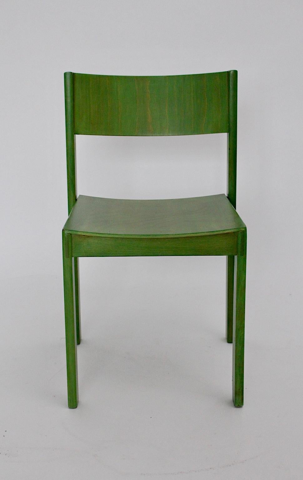 Mid-Century Modern Four Vintage Green Beech Dining Chairs, circa 1956, Austria For Sale 6