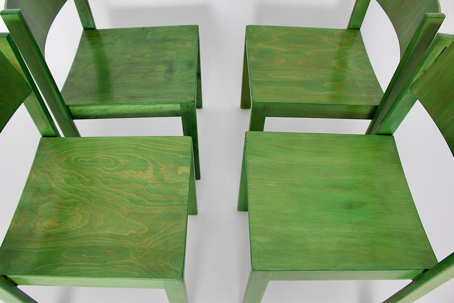 Mid-Century Modern Four Vintage Green Beech Dining Chairs, circa 1956, Austria For Sale 7
