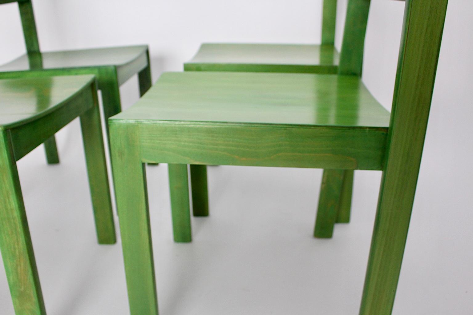 Mid-Century Modern Four Vintage Green Beech Dining Chairs, circa 1956, Austria For Sale 8