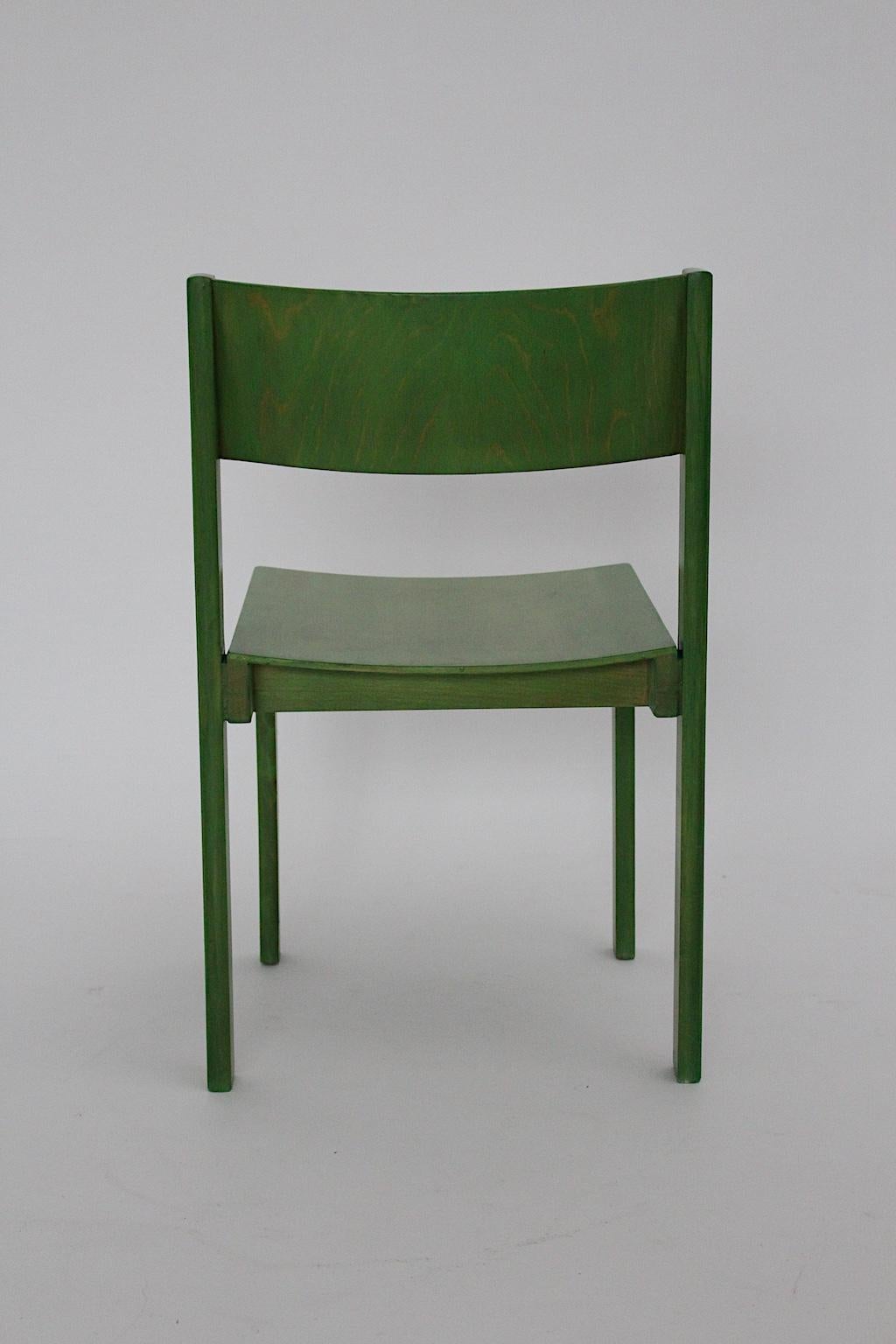 Mid-Century Modern Four Vintage Green Beech Dining Chairs, circa 1956, Austria For Sale 10