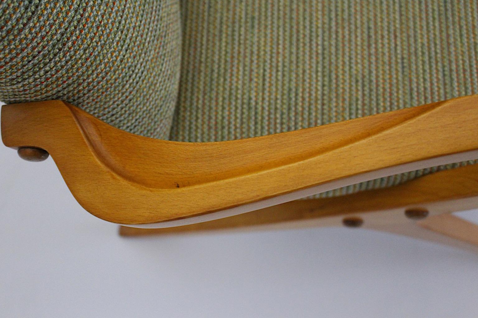 Mid Century Modern Vintage Green Beech Sculptural Lounge Chairs Austria 1950s For Sale 3