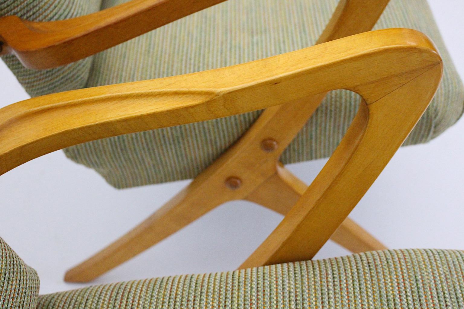 Mid Century Modern Vintage Green Beech Sculptural Lounge Chairs Austria 1950s For Sale 4