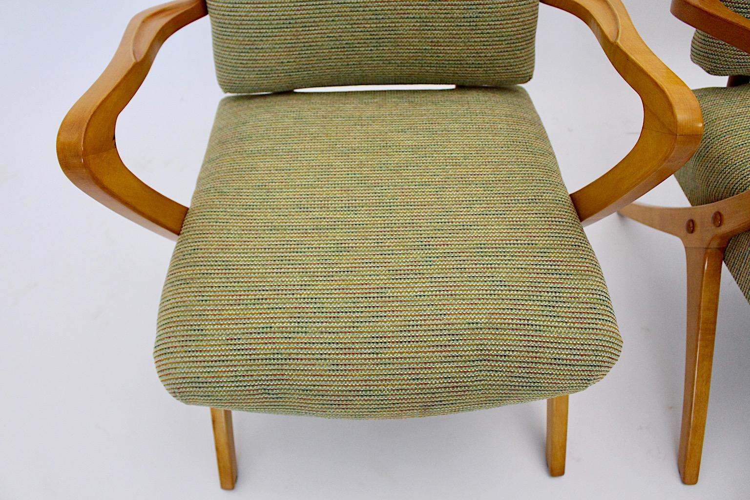 Mid Century Modern Vintage Green Beech Sculptural Lounge Chairs Austria 1950s For Sale 5