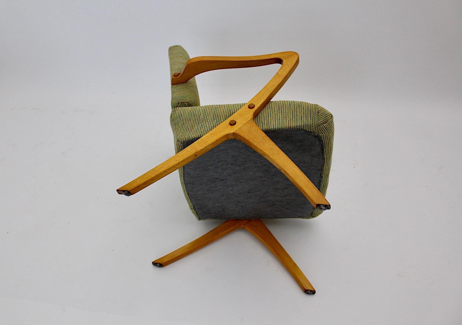 Mid Century Modern Vintage Green Beech Sculptural Lounge Chairs Austria 1950s For Sale 11
