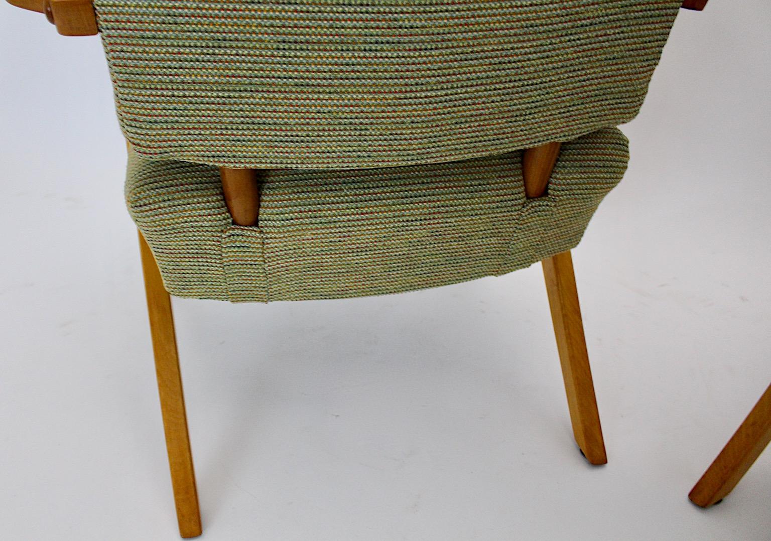 20th Century Mid Century Modern Vintage Green Beech Sculptural Lounge Chairs Austria 1950s For Sale