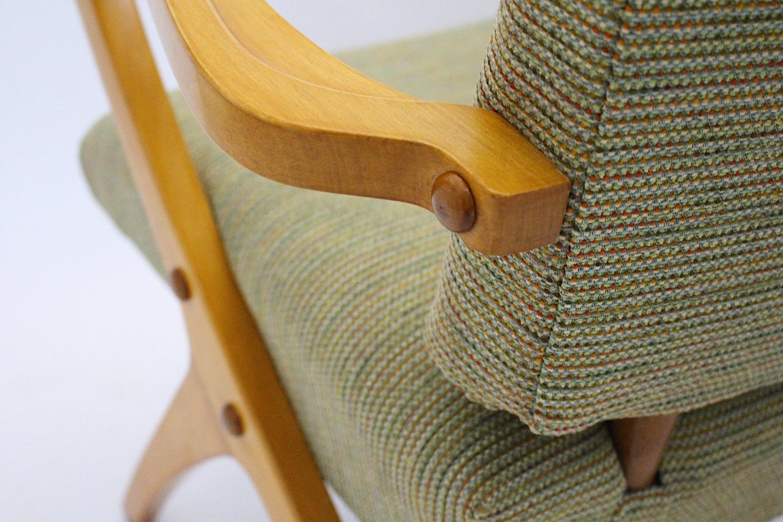 Upholstery Mid Century Modern Vintage Green Beech Sculptural Lounge Chairs Austria 1950s For Sale