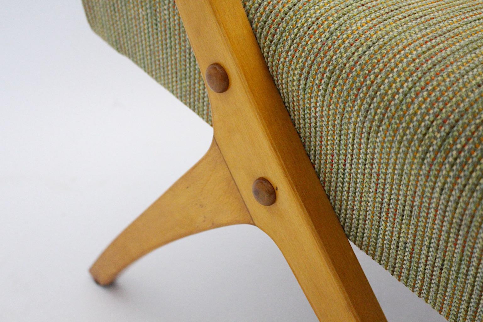 Mid Century Modern Vintage Green Beech Sculptural Lounge Chairs Austria 1950s For Sale 1