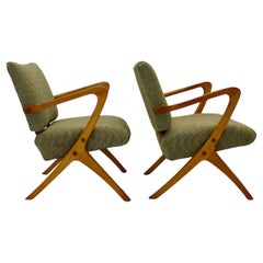 Mid Century Modern Vintage Green Beech Sculptural Lounge Chairs Austria 1950s