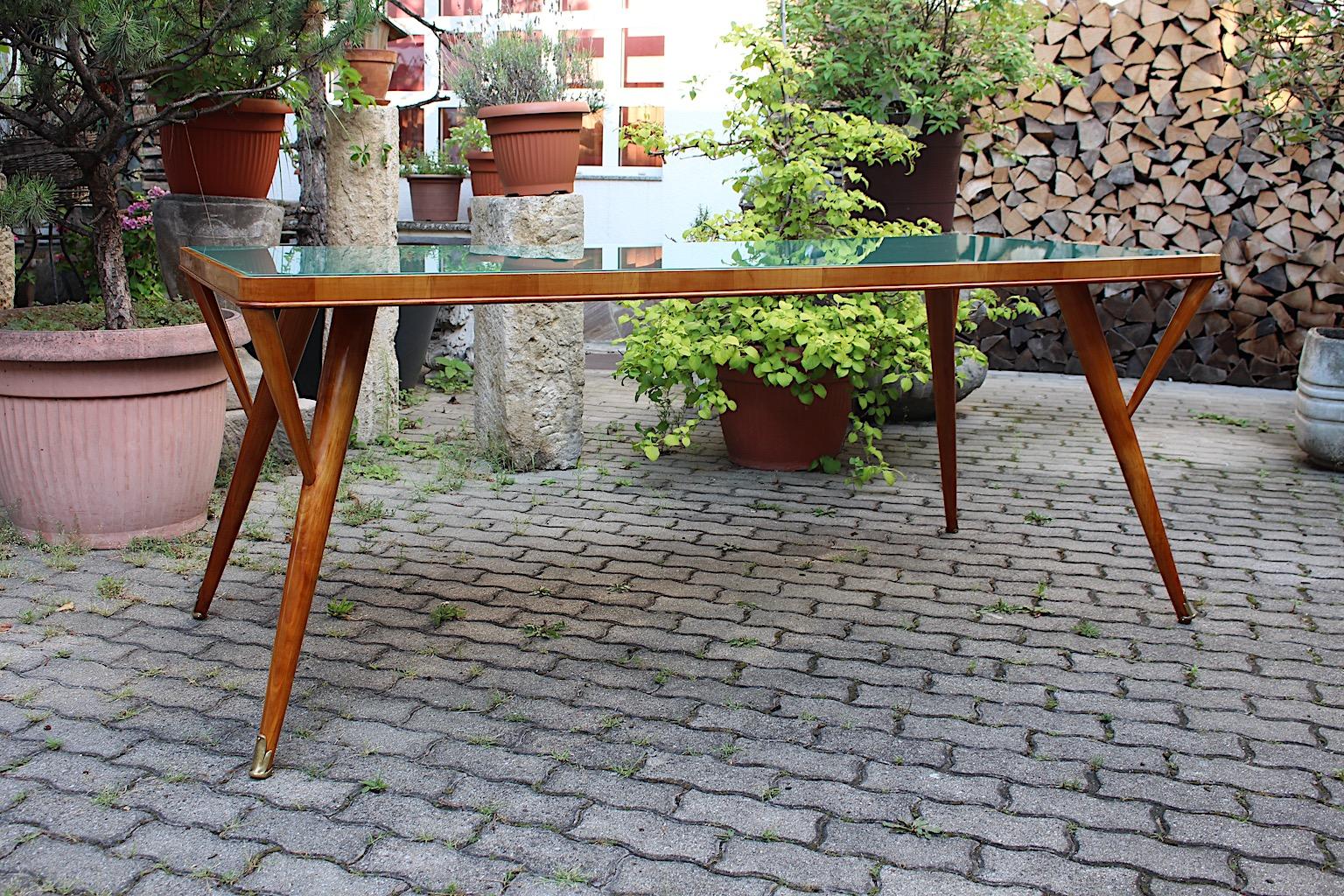 Mid Century Modern Vintage Green Teal Cherry Brass Dining Table Italy 1940s For Sale 3