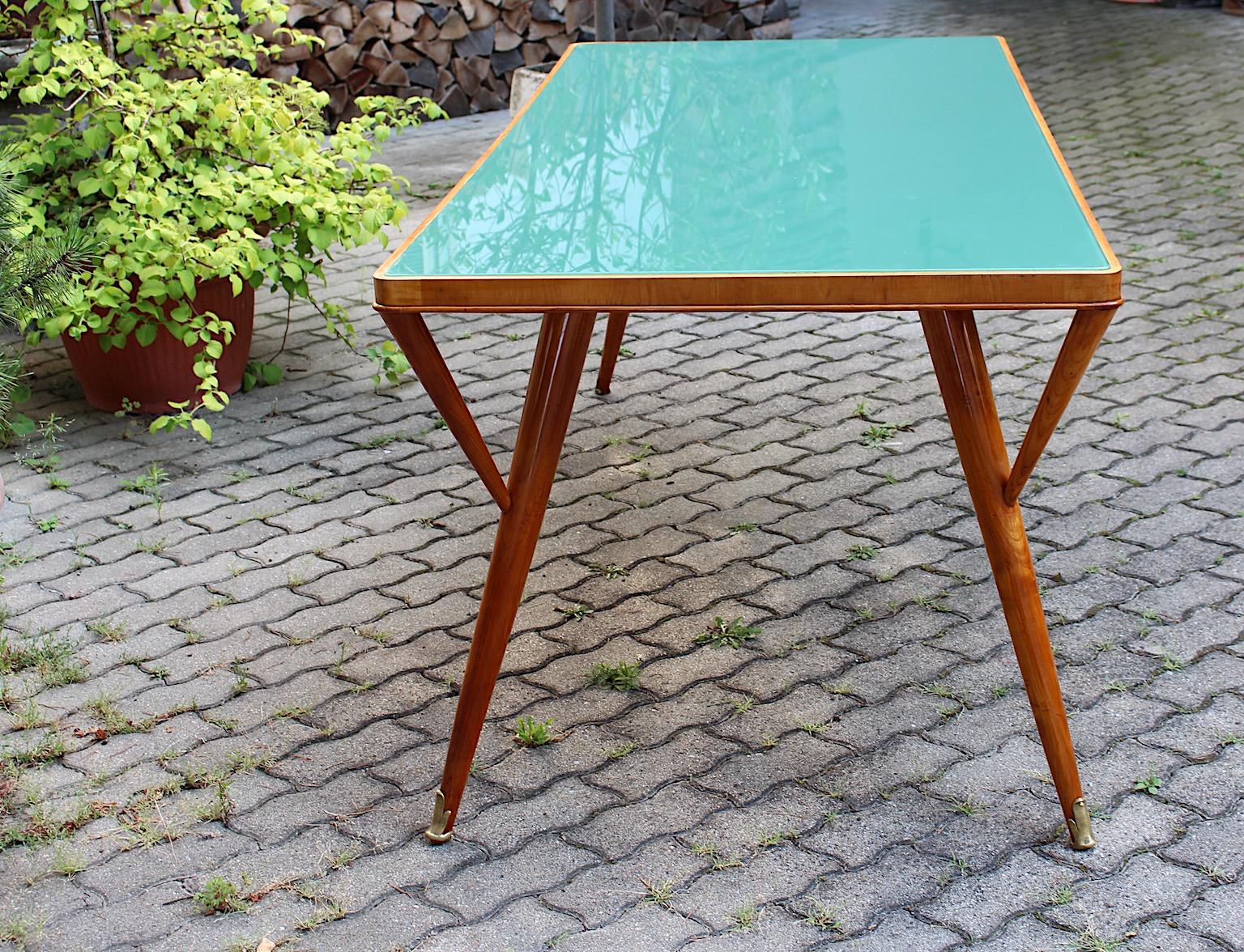 Mid Century Modern Vintage Green Teal Cherry Brass Dining Table Italy 1940s For Sale 5