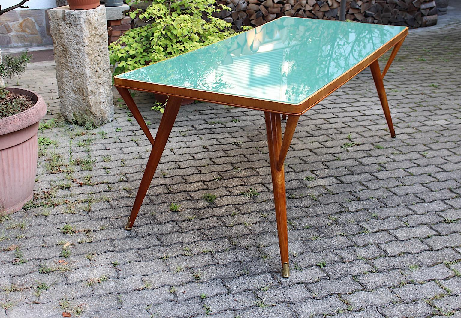 Mid Century Modern Vintage Green Teal Cherry Brass Dining Table Italy 1940s For Sale 7