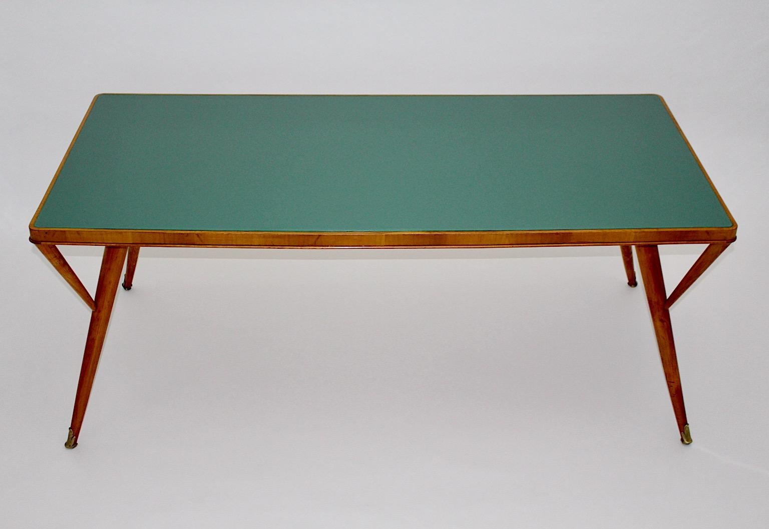 Tavolo da pranzo Vintage Mid Century Modern Green Teal Cherry Brass Italia 1940s in vendita 12