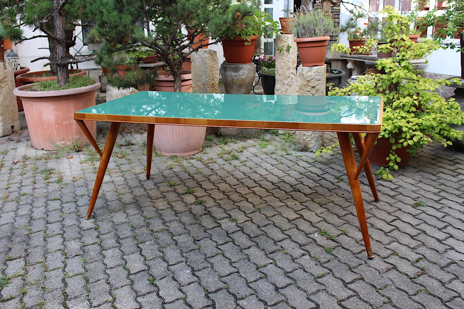 Mid Century Modern Vintage Green Teal Cherry Brass Dining Table Italy 1940s In Good Condition For Sale In Vienna, AT