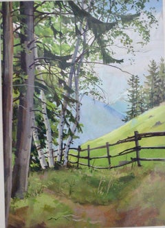Mid-Century Modern Green Landscape Painting Semmering Max Dättl 1961 Vienna