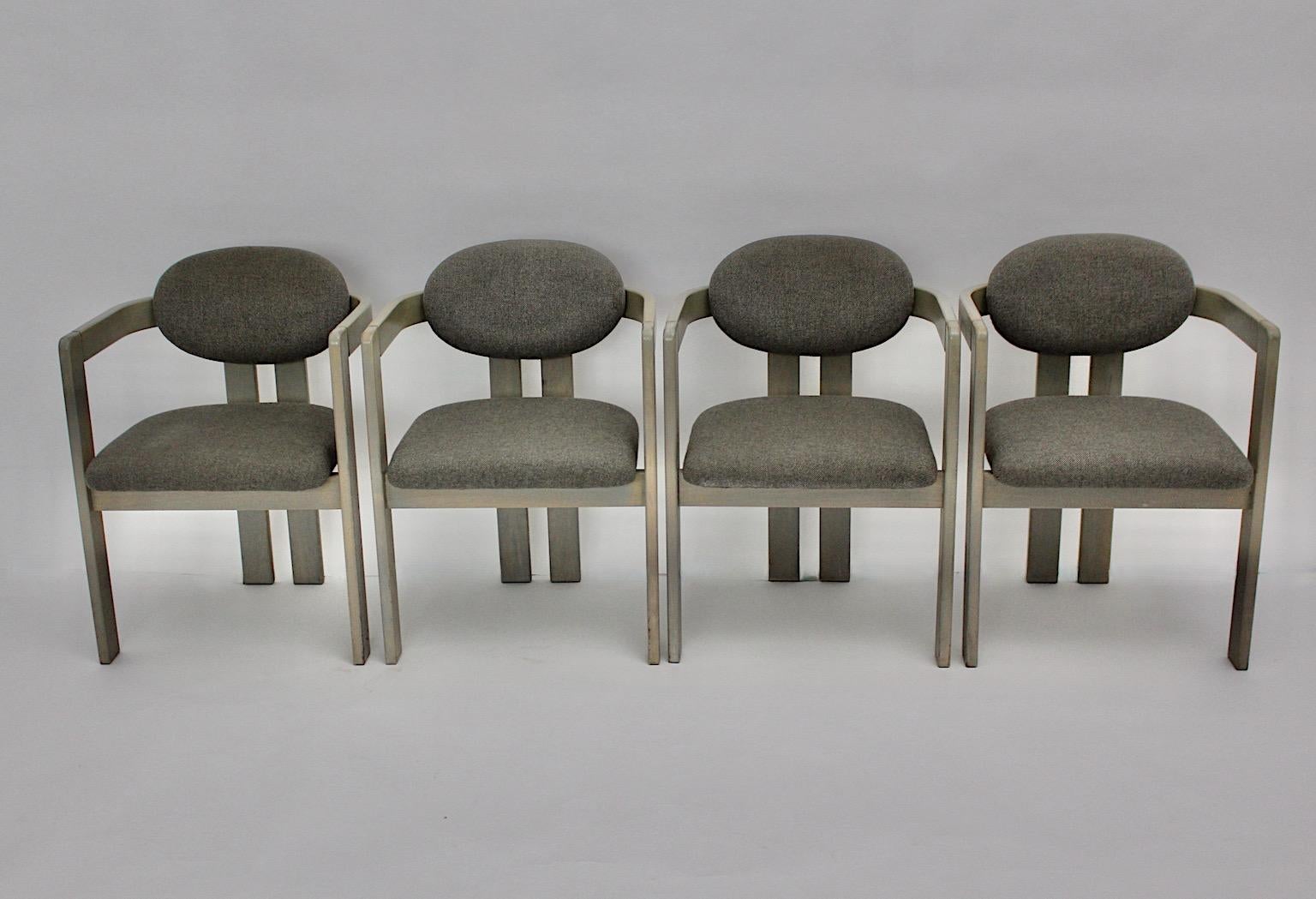 Mid-Century Modern Vintage Grey Ten Beech Dining Chairs or Armchairs 1970s Italy 4