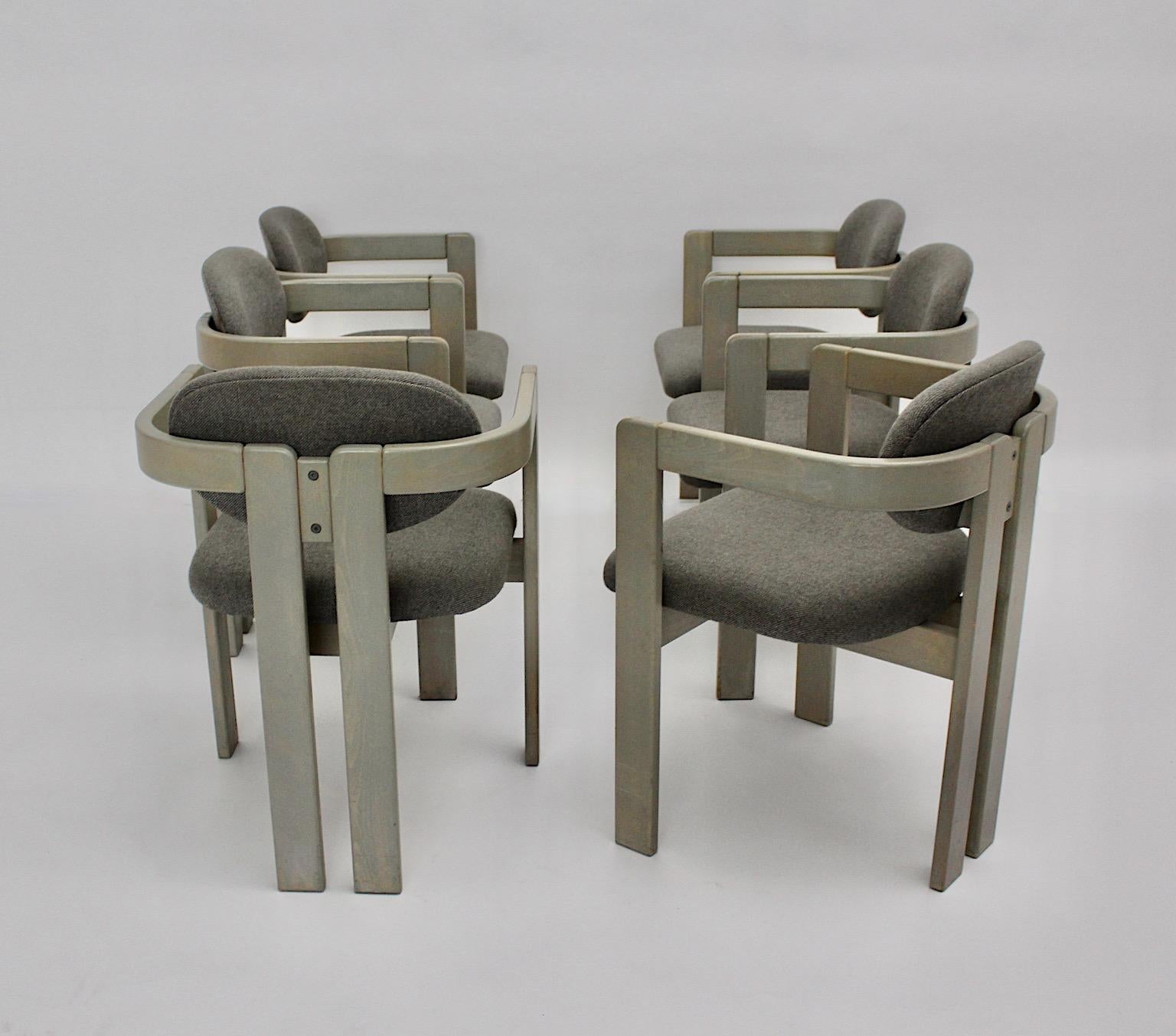 Mid-Century Modern Vintage Grey Ten Beech Dining Chairs or Armchairs 1970s Italy 7