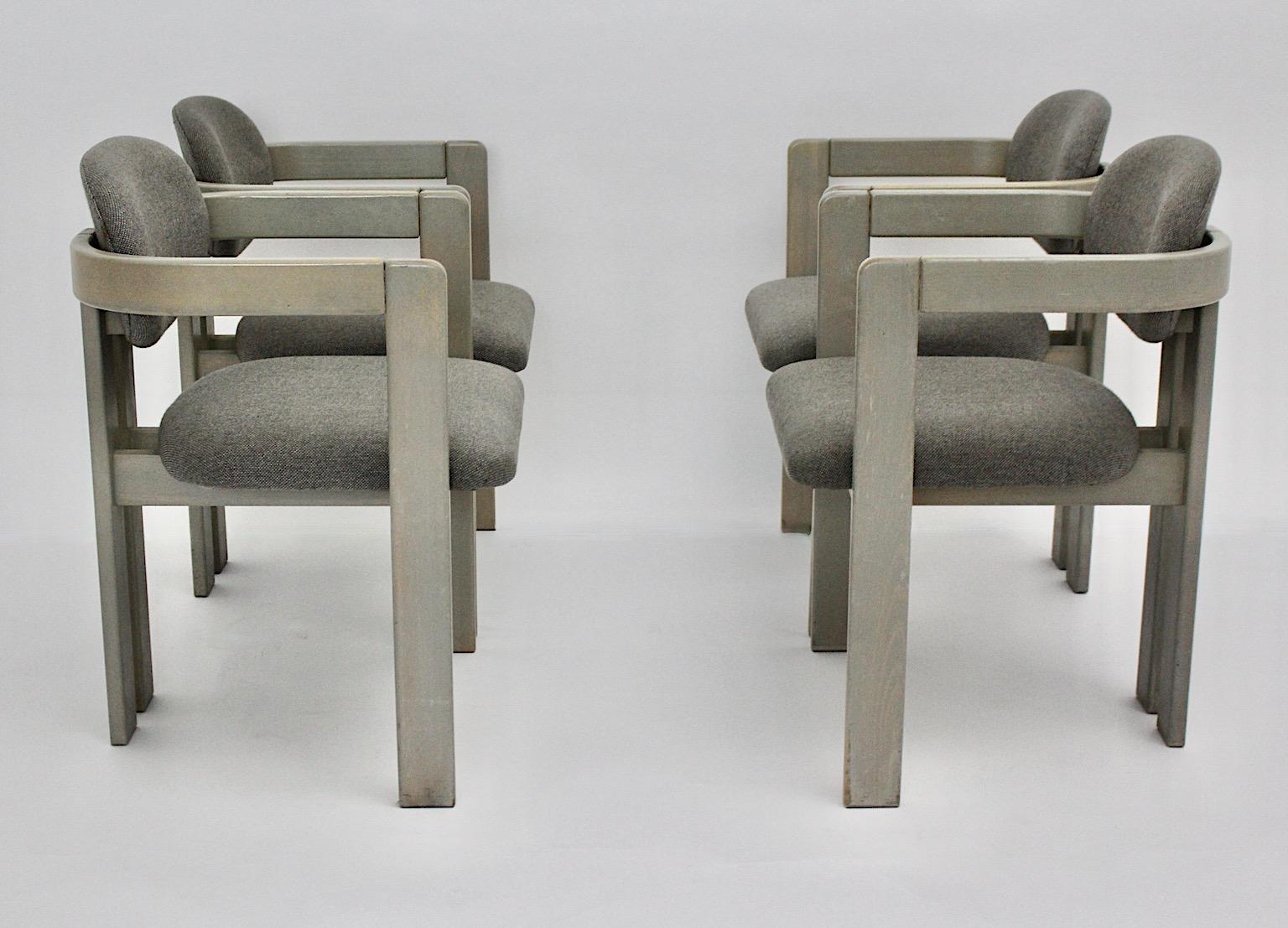 Mid-Century Modern Vintage Grey Ten Beech Dining Chairs or Armchairs 1970s Italy 8
