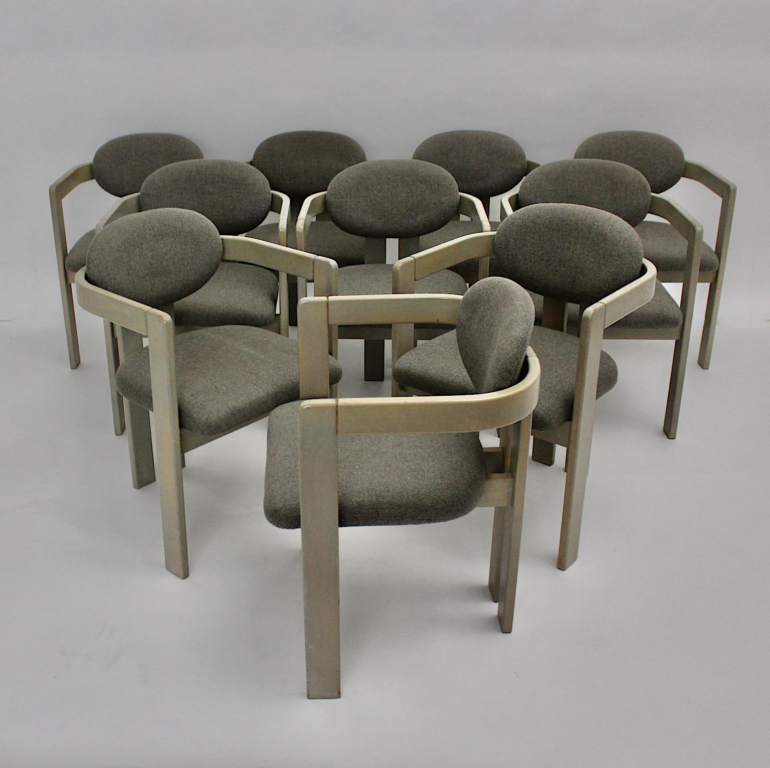 Mid-Century Modern Vintage Grey Ten Beech Dining Chairs or Armchairs 1970s Italy 9