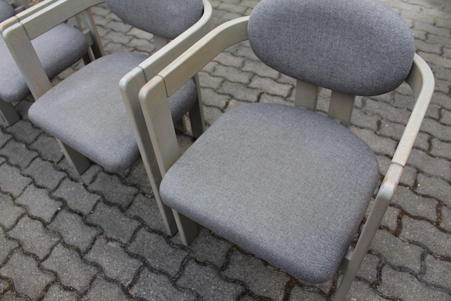 Mid-Century Modern Vintage Grey Ten Beech Dining Chairs or Armchairs 1970s Italy 12