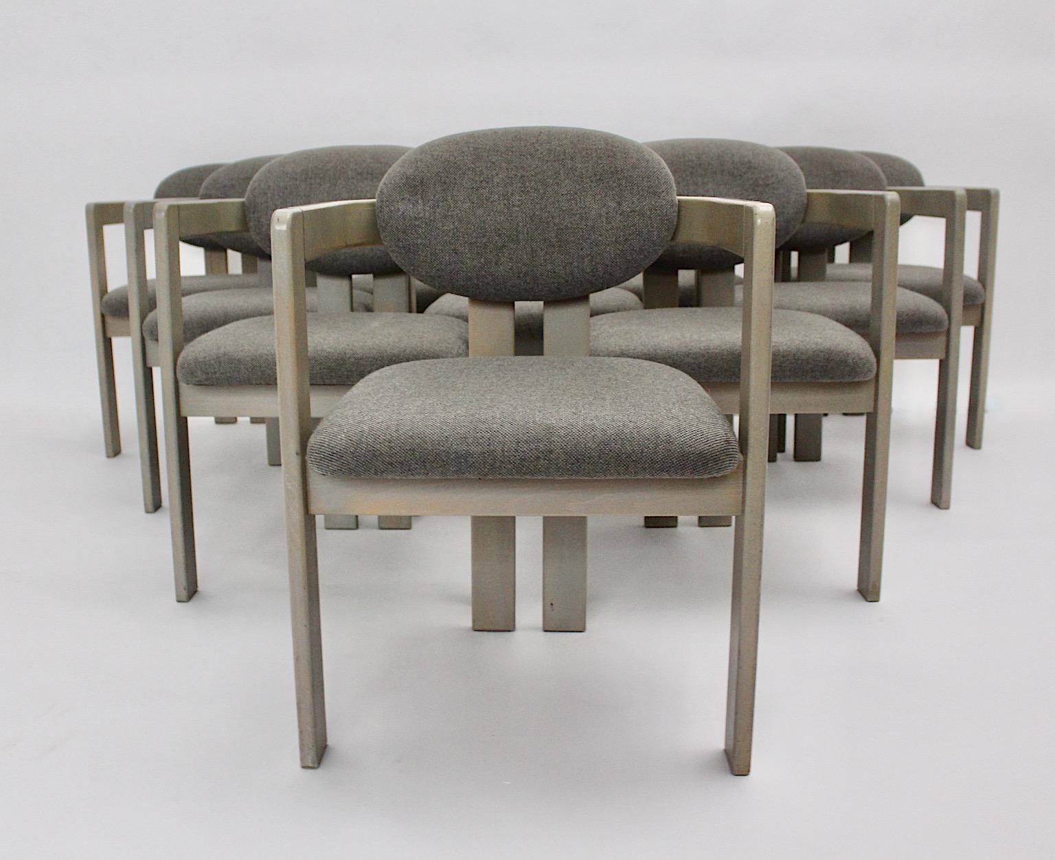 Mid-Century Modern Vintage Grey Ten Beech Dining Chairs or Armchairs 1970s Italy 1