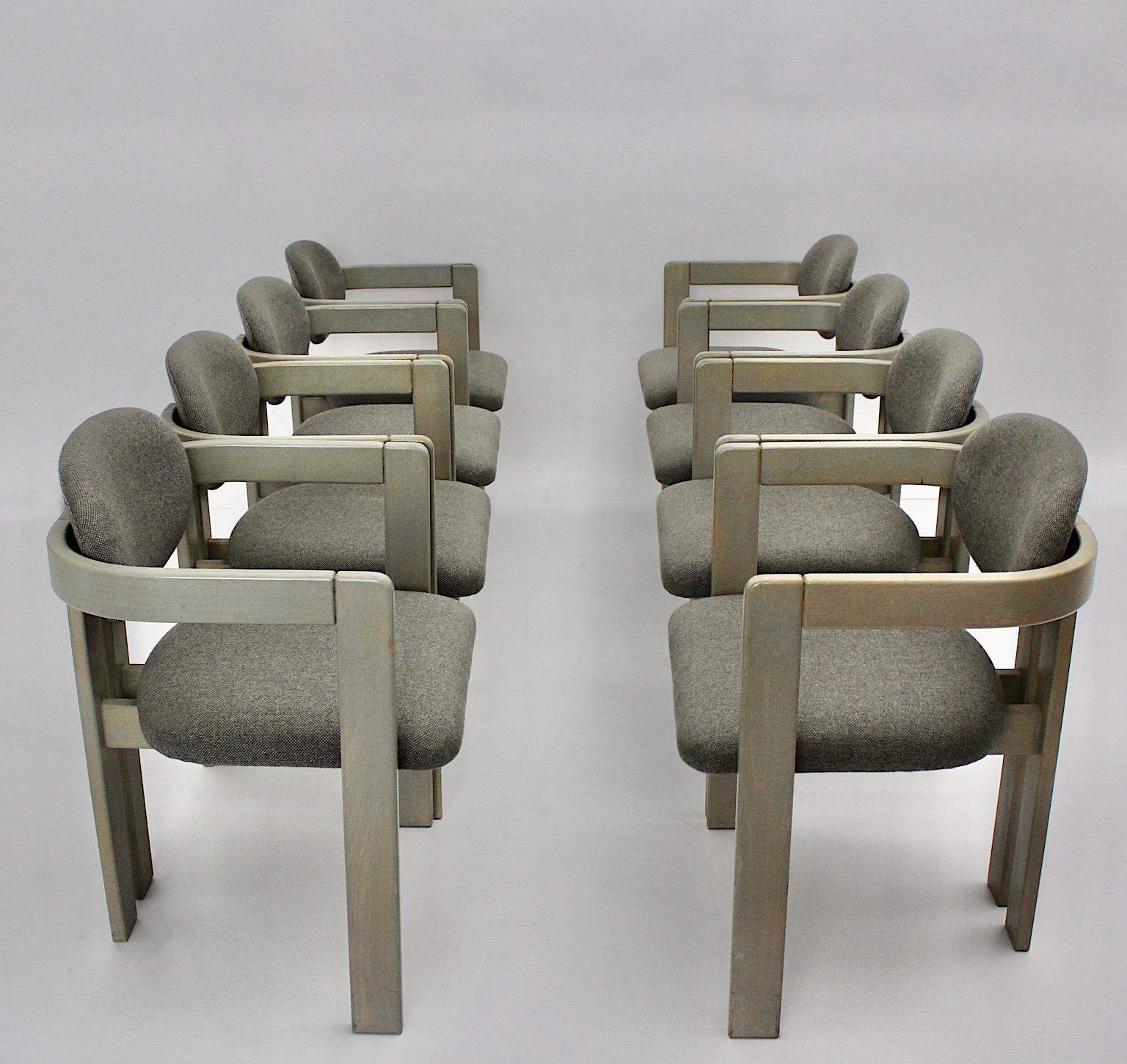 Mid-Century Modern Vintage Grey Ten Beech Dining Chairs or Armchairs 1970s Italy 2