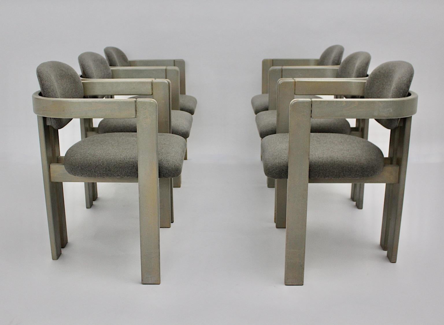 Mid-Century Modern Vintage Grey Ten Beech Dining Chairs or Armchairs 1970s Italy 3
