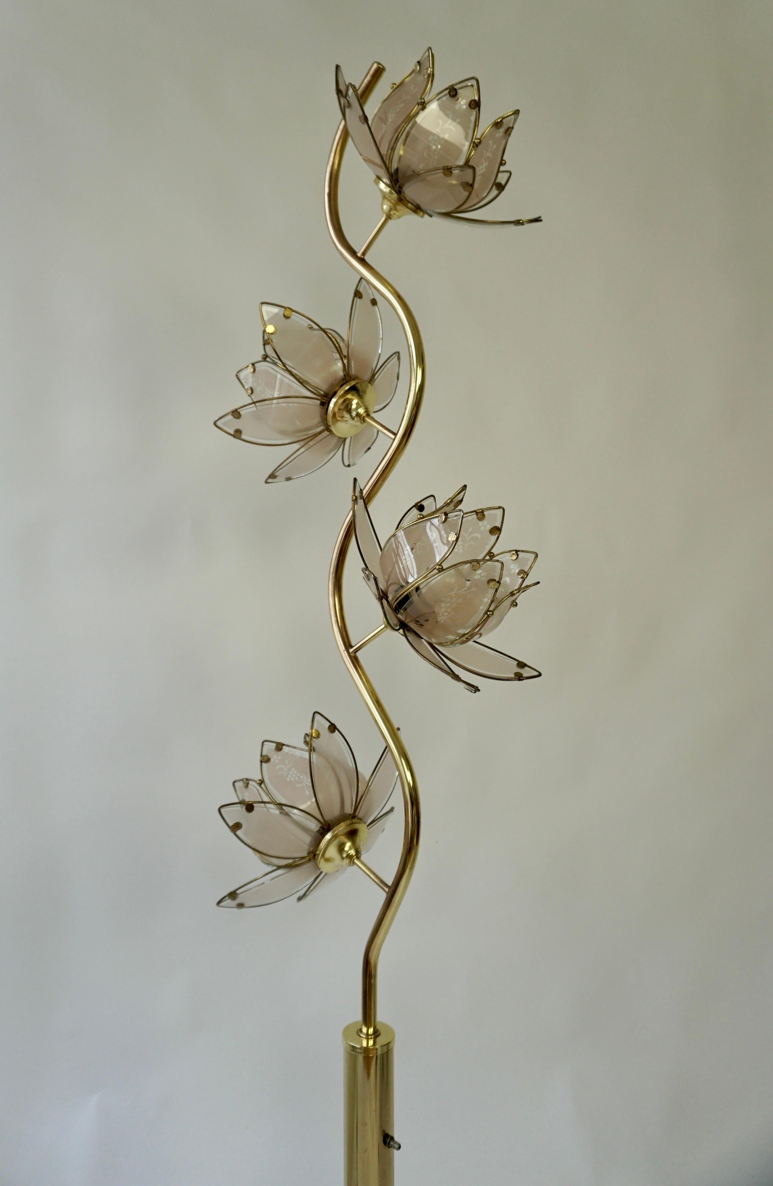 Mid Century Modern Vintage Hollywood Regency White Glass Lotus Flower Floor Lamp For Sale 5