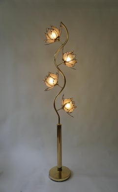 Mid Century Modern Vintage Hollywood Regency White Glass Lotus Flower Floor Lamp