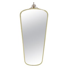 Grand miroir ovale vintage en laiton mi-siècle moderne, miroir à pied long, années 1950