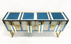 Mid-Century Modern Vintage Italian Aqua Blue Cream Gold Brass Modern Sideboard