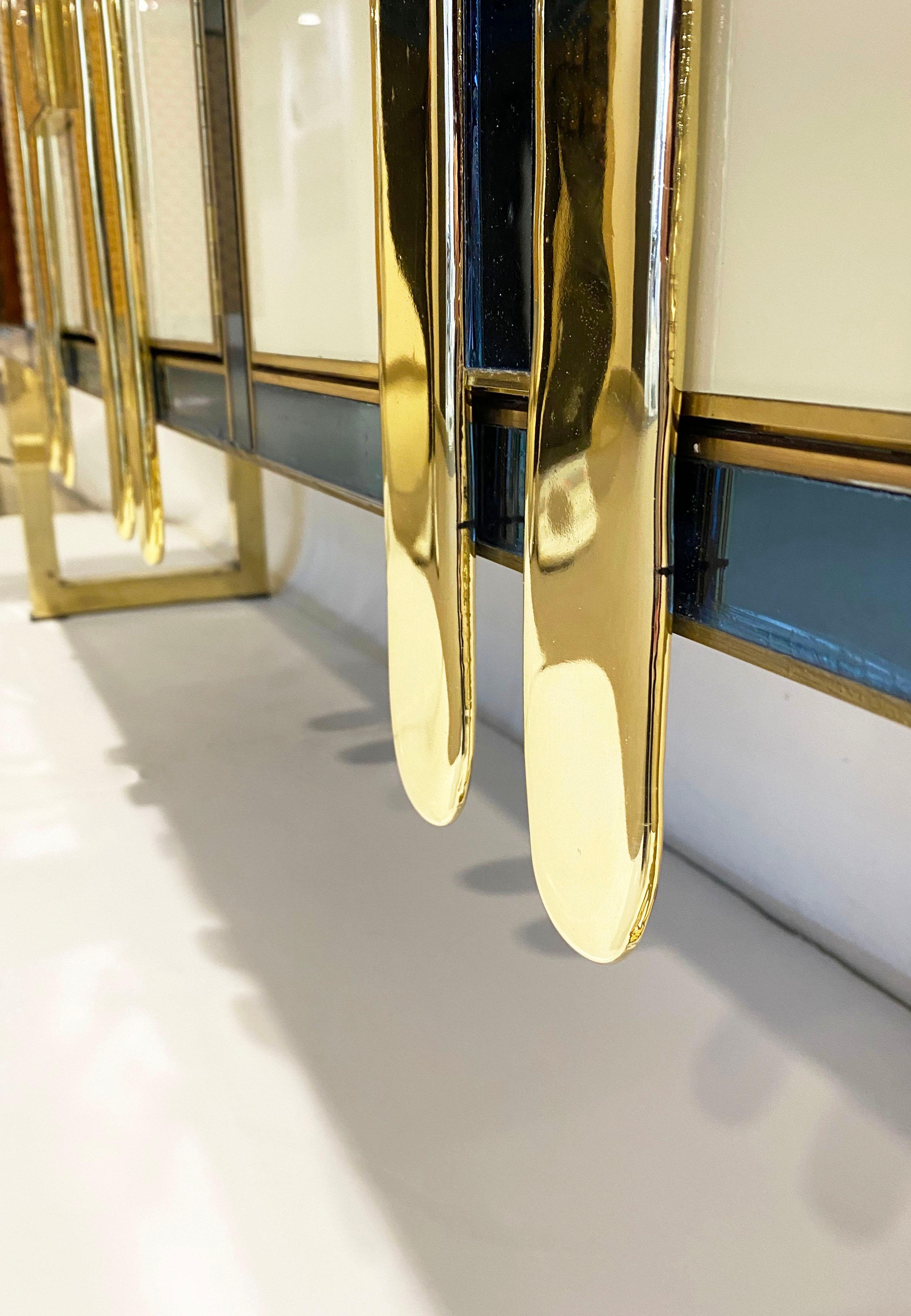 Art Glass Mid-Century Modern Vintage Italian Aqua Blue Cream Gold Brass Modern Sideboard