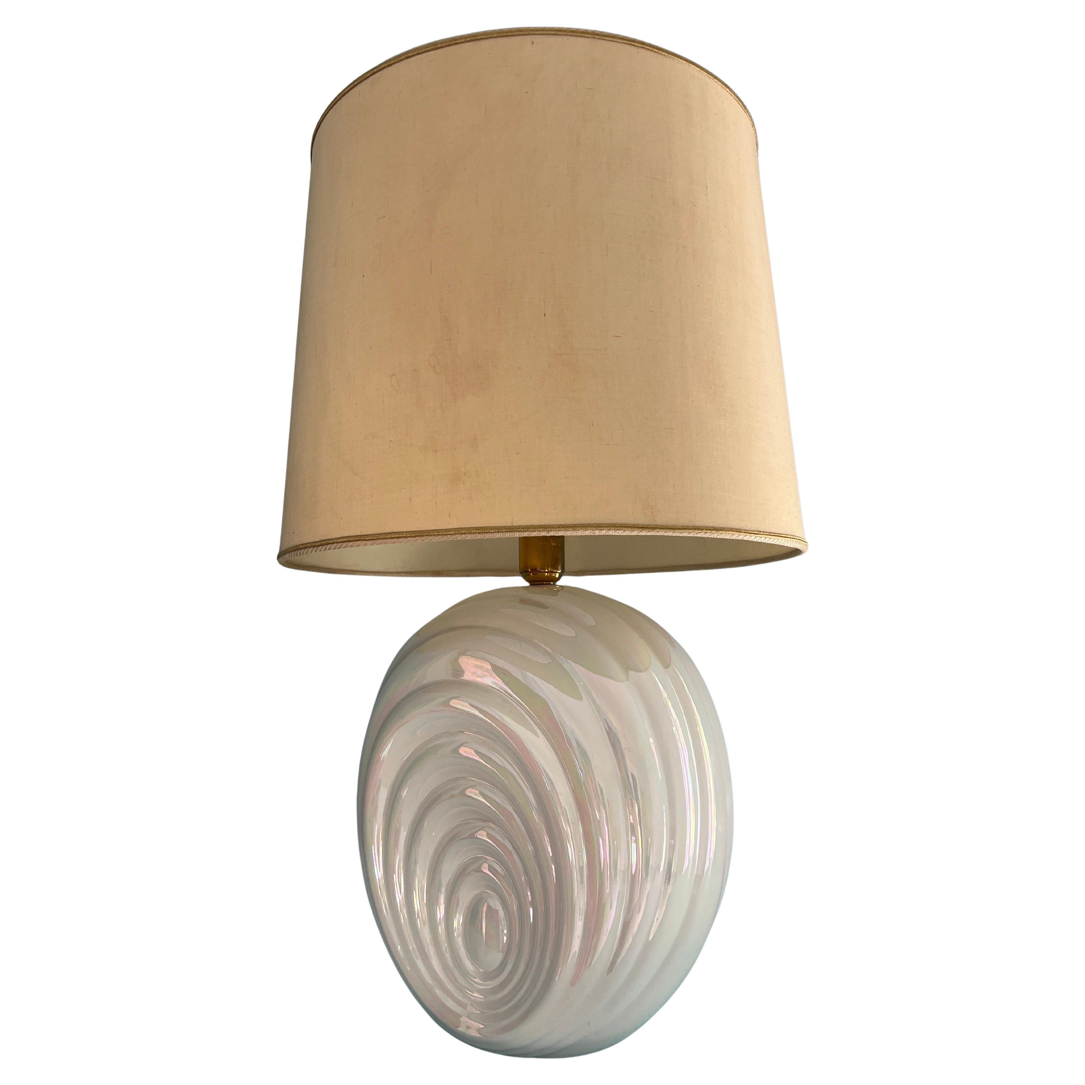 Mid Century Modern Vintage Italian Ceramic Table Lamp 1980s Iridescent Glaze