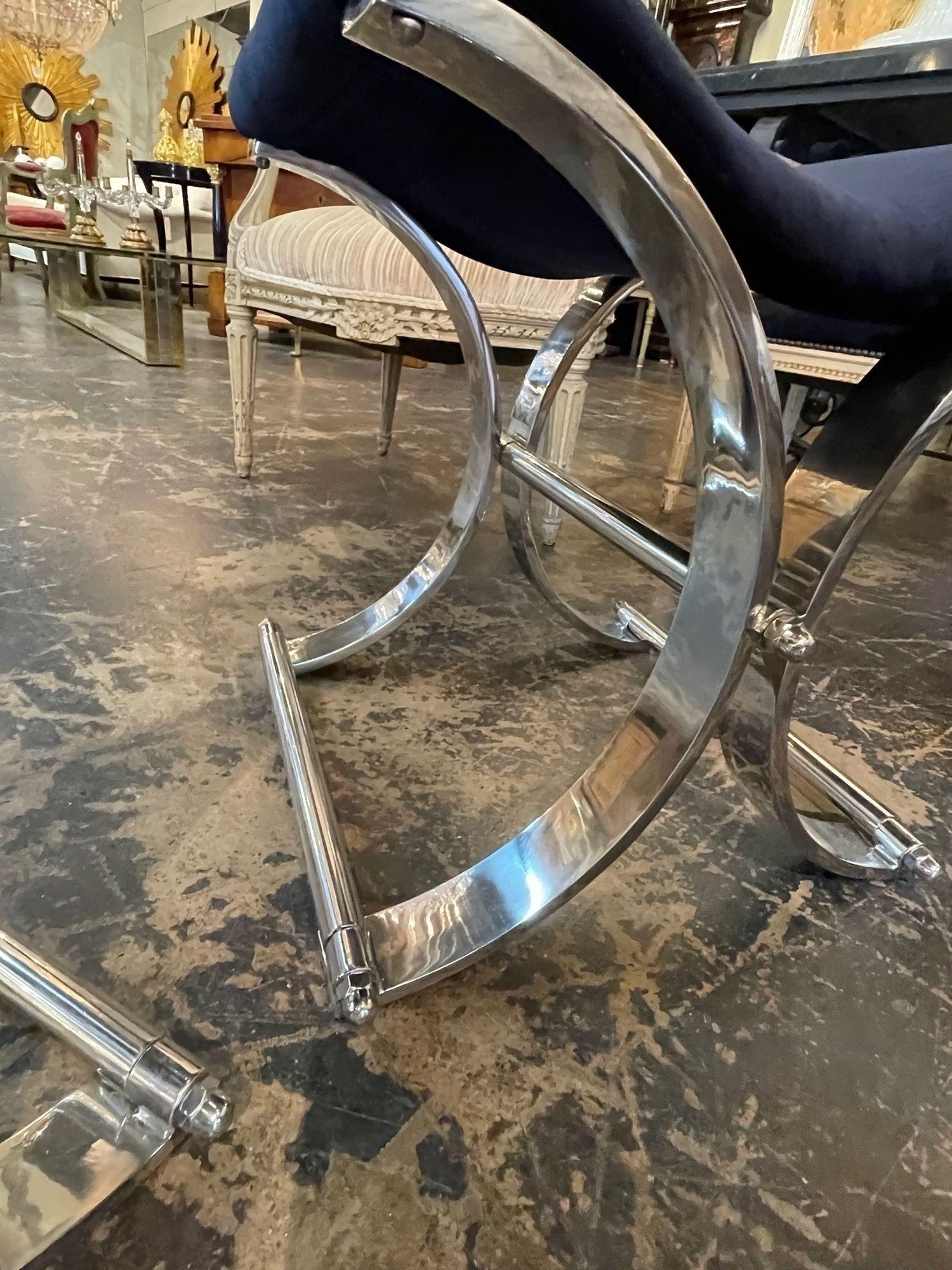 Mid-Century Modern Vintage Italian Heavy Chrome Plated and Velvet Benches For Sale 2