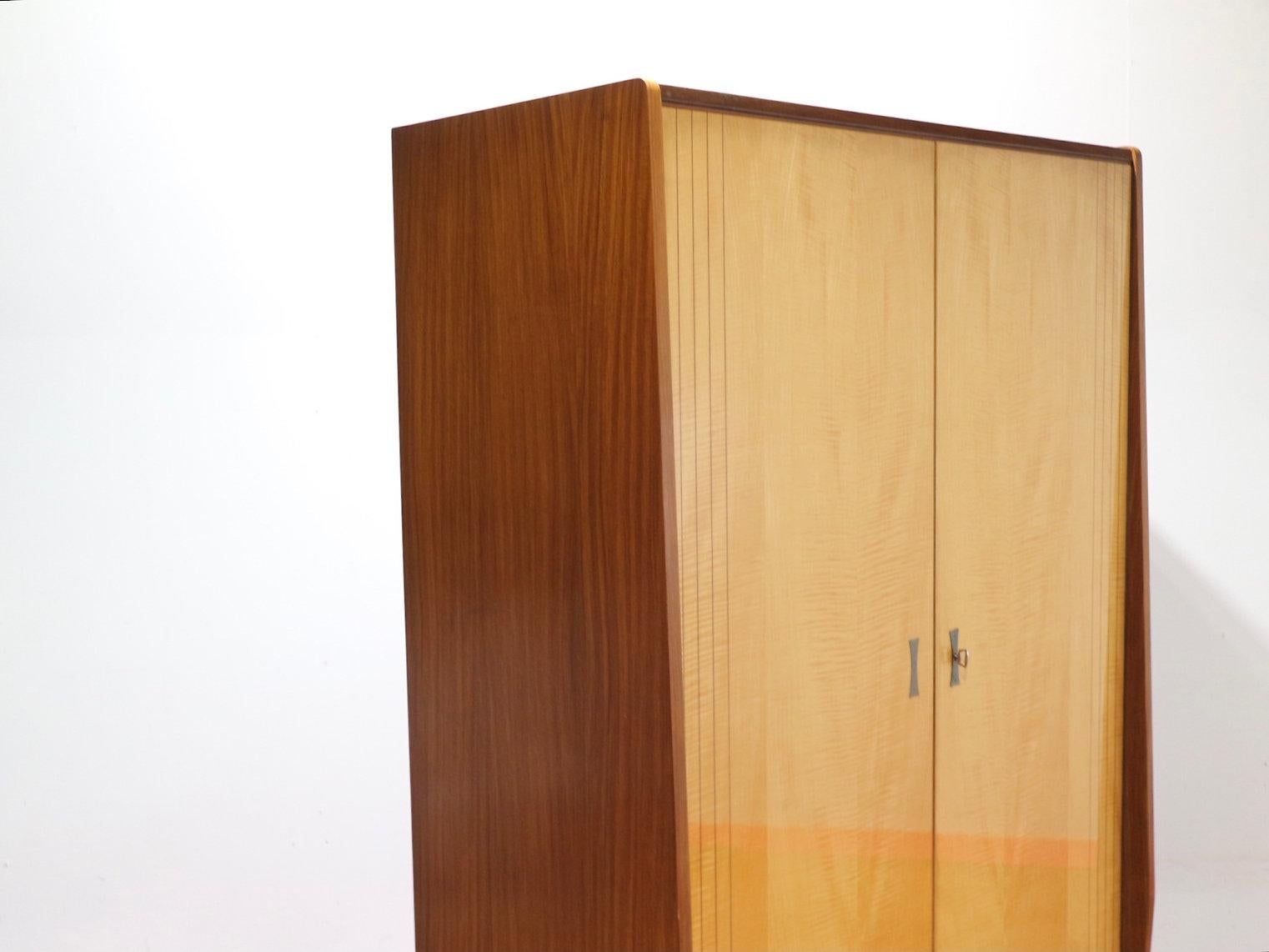 British Mid Century Modern Vintage Italian Marino Maple Armoire Wardrobe Danish Style