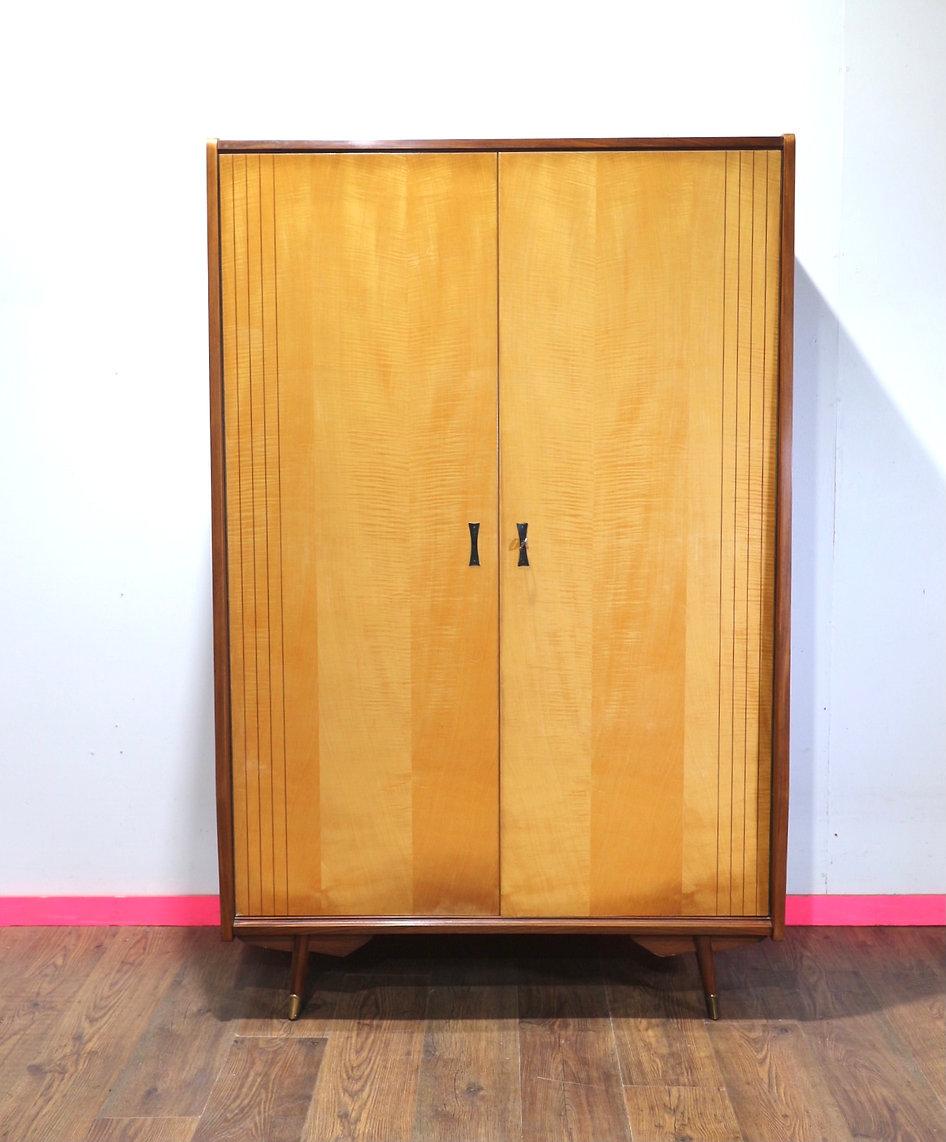 Mid Century Modern Vintage Italian Marino Maple Armoire Wardrobe Danish Style 1