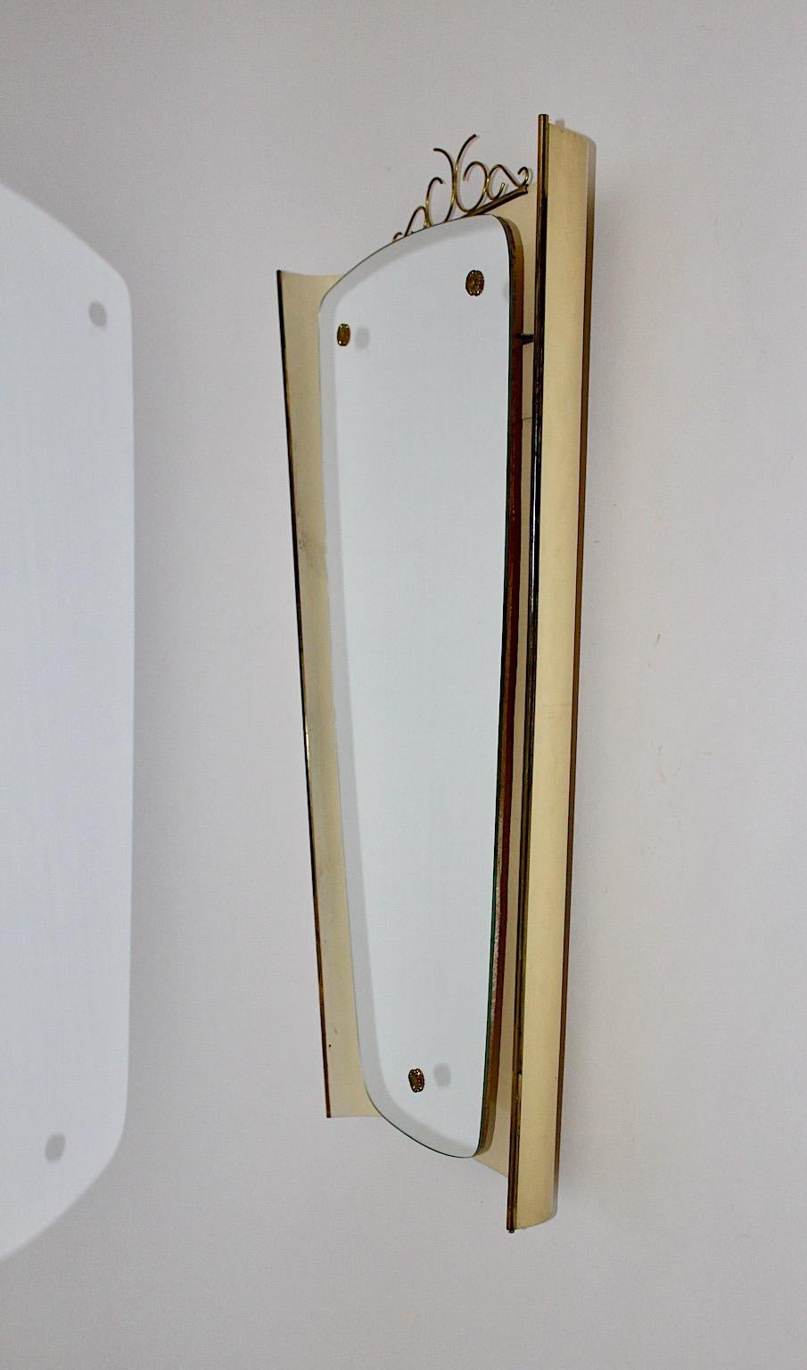 Mid Century Modern Vintage Ivory Metal Brass Backlit Wall Mirror 1950s Germany For Sale 4