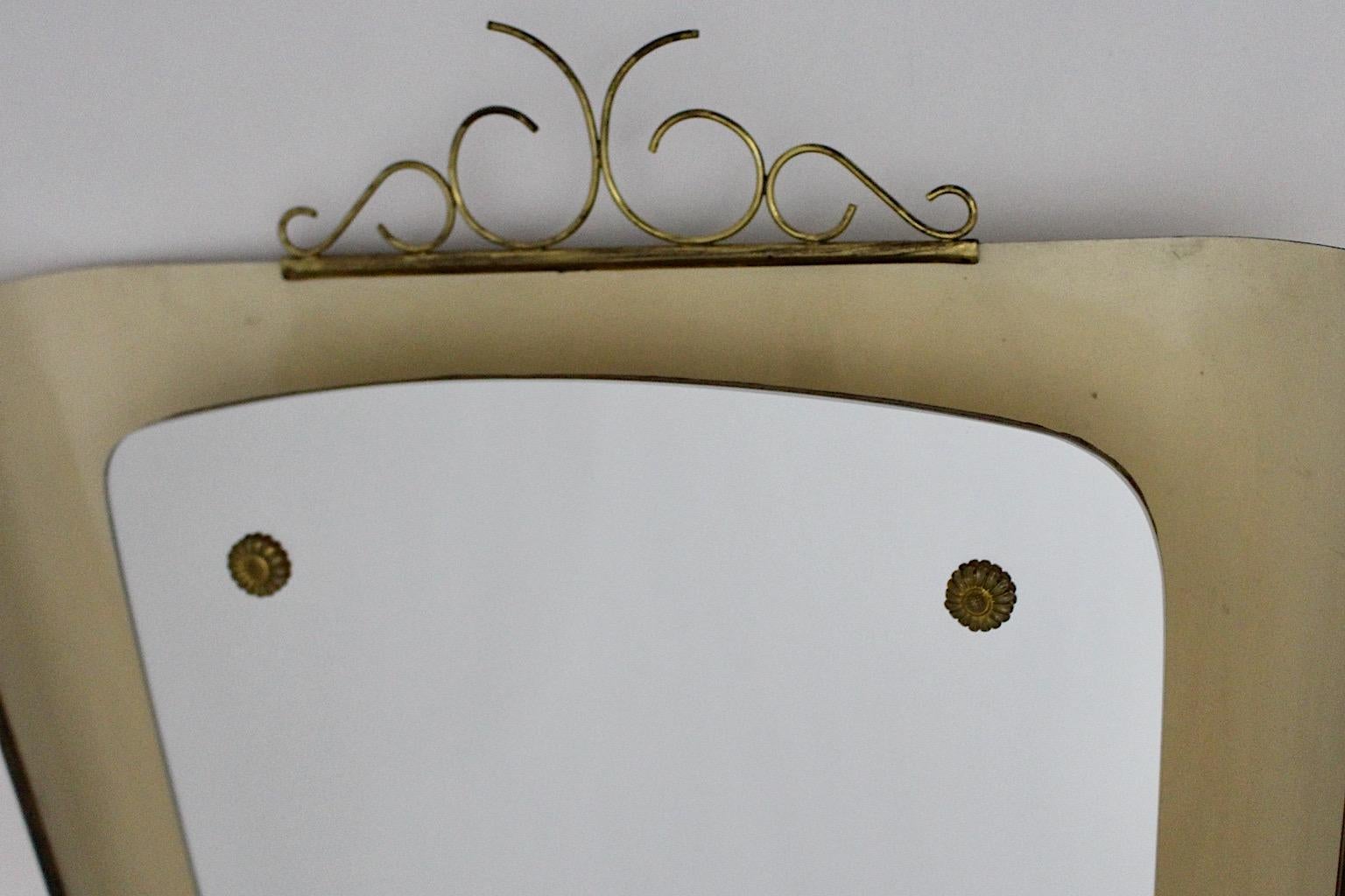 Mid Century Modern Vintage Ivory Metal Brass Backlit Wall Mirror 1950s Germany For Sale 5