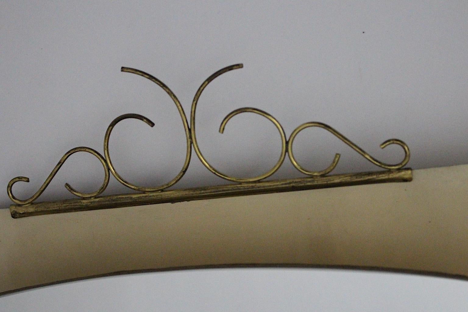 Mid Century Modern Vintage Ivory Metal Brass Backlit Wall Mirror 1950s Germany For Sale 6