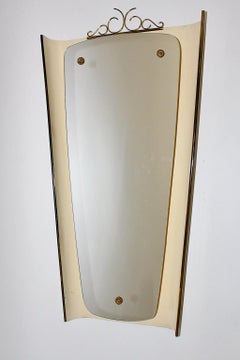 Mid Century Modern Vintage Ivory Metal Brass Backlit Wall Mirror 1950s Germany