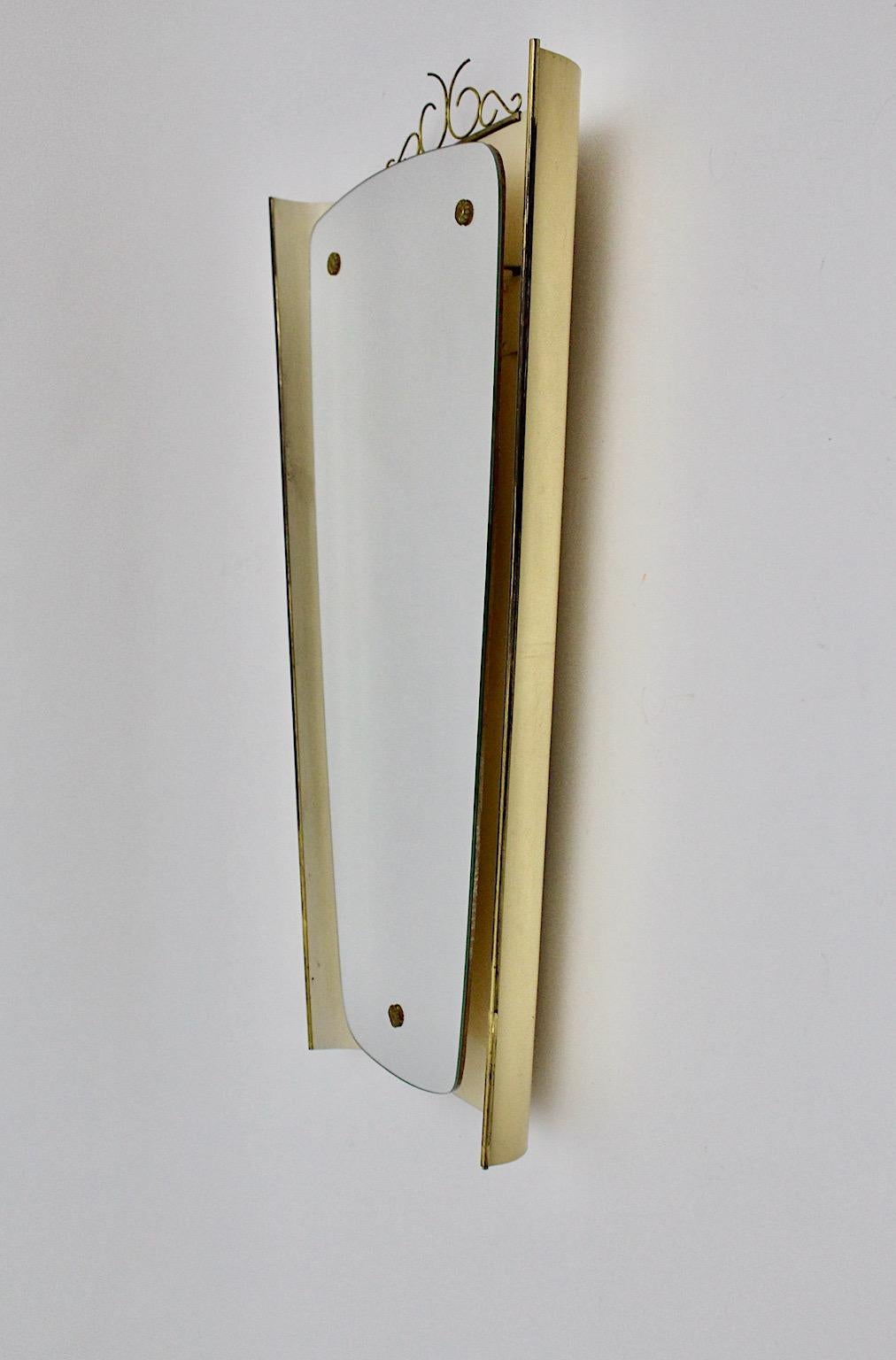 Mid-Century Modern Mid Century Modern Vintage Ivory Metal Brass Backlit Wall Mirror 1950s Germany For Sale